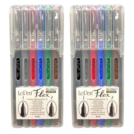 Marvy Uchida LePen Flex Marker, Brush Tip, 6 Jewel Colors Per Pack, 12PK 48006A
